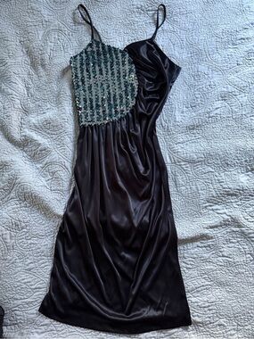 Vintage Lerner satin and sequin spaghetti strap.  Old money vintage charm